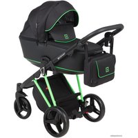 Универсальная коляска Adamex Cristiano Fluo (2 в 1, черный, рама черный/зеленый)