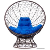 Кресло M-Group Кокос на подставке 11590210 (коричневый ротанг/синяя подушка)