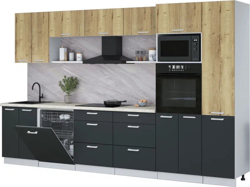 

Готовая кухня Интерлиния Мила Лайт 3.4-ПМ1 (дуб золотой/антрацит/опал светлый)