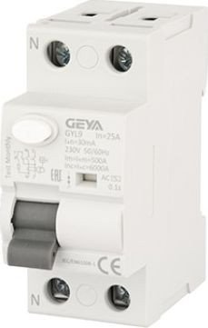 

Устройство защитного отключения GEYA GYL9-2P-25A-30mA 2P 25A 6 kA 30mA A 2M GYL92P25A30