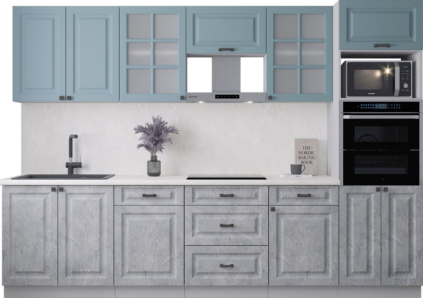 

Готовая кухня Интерлиния Мила Деко 3.0 (керамика/океан/опал светлый)