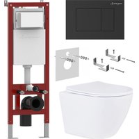 Унитаз подвесной Roxen Antares в комплекте с инсталляцией Asten Readle Zentralmodul AR0601-185B с черной матовой кнопкой