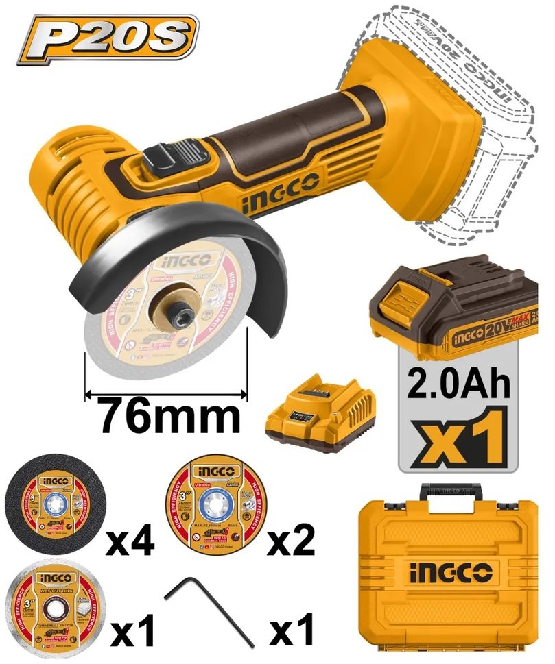 

Угловая шлифмашина Ingco CAGLI76012 (с 1-им АКБ, кейс)