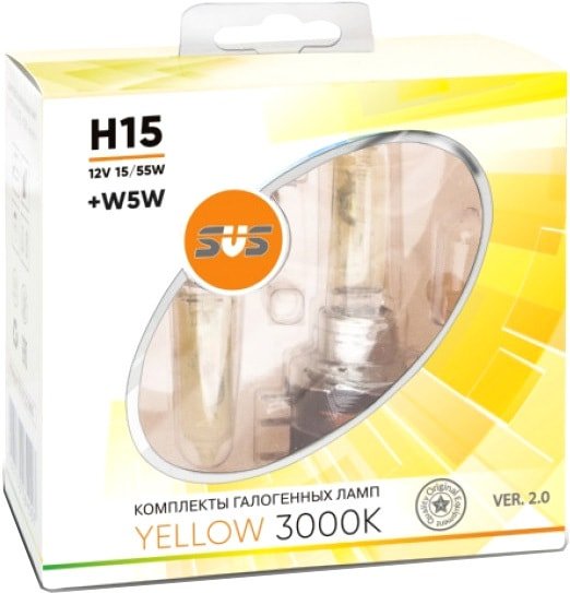 

Галогенная лампа SVS H15 15/55W+W5W Yellow 3000K 2+2шт