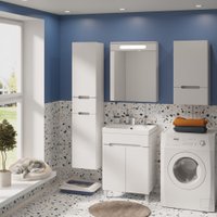  Runo Шкаф-пенал для ванной Парма 35 правый с корзиной (напольный/подвесной)