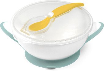  BabyOno Миска с присоской и ложкой 6м+ 1063 (серый/зеленый)