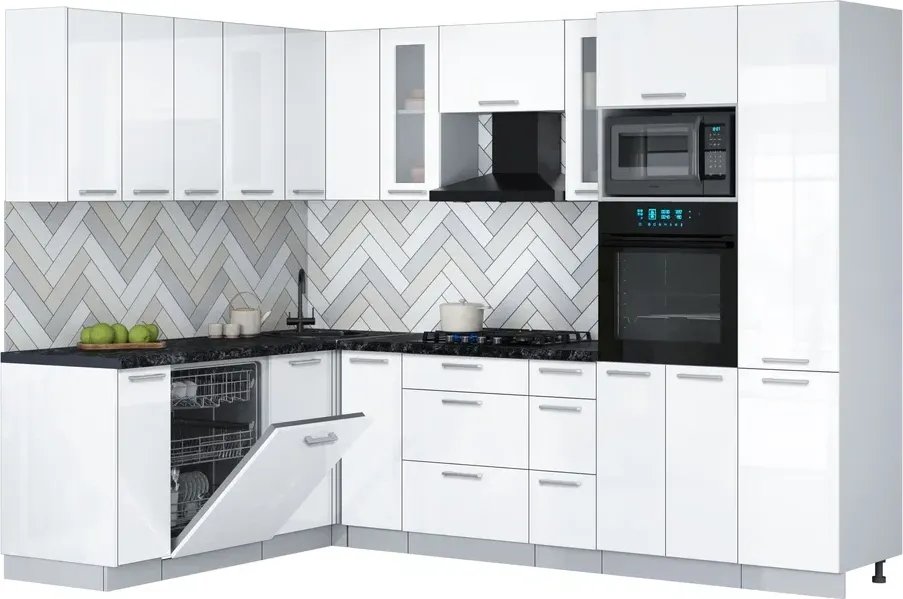 

Готовая кухня Интерлиния Мила Gloss 1.896х2.78 (белый глянец/белый глянец/кастилло темный)