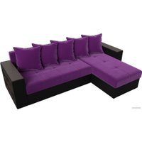 Угловой диван Лига диванов Дубай лайт правый 114185 (микровельвет фиолетовый/экокожа черный)