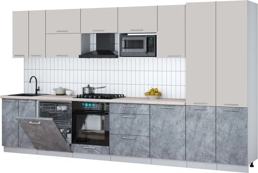 

Готовая кухня Интерлиния Мила Gloss 3.7-ПМ2 (керамика/кашемир/травертин серый)