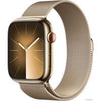 Умные часы Apple Watch Series 9 LTE 45 мм (корпус из нержавеющей стали, золотистый/миланский золотистый)