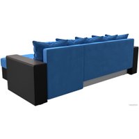 Угловой диван Лига диванов Дубай лайт правый 114162 (велюр голубой/экокожа черный)