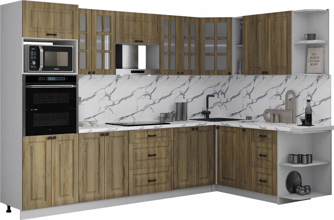 

Готовая кухня Интерлиния Мила Деко 1.88x3.0 PR (дуб вотан/дуб вотан/белый гранит)