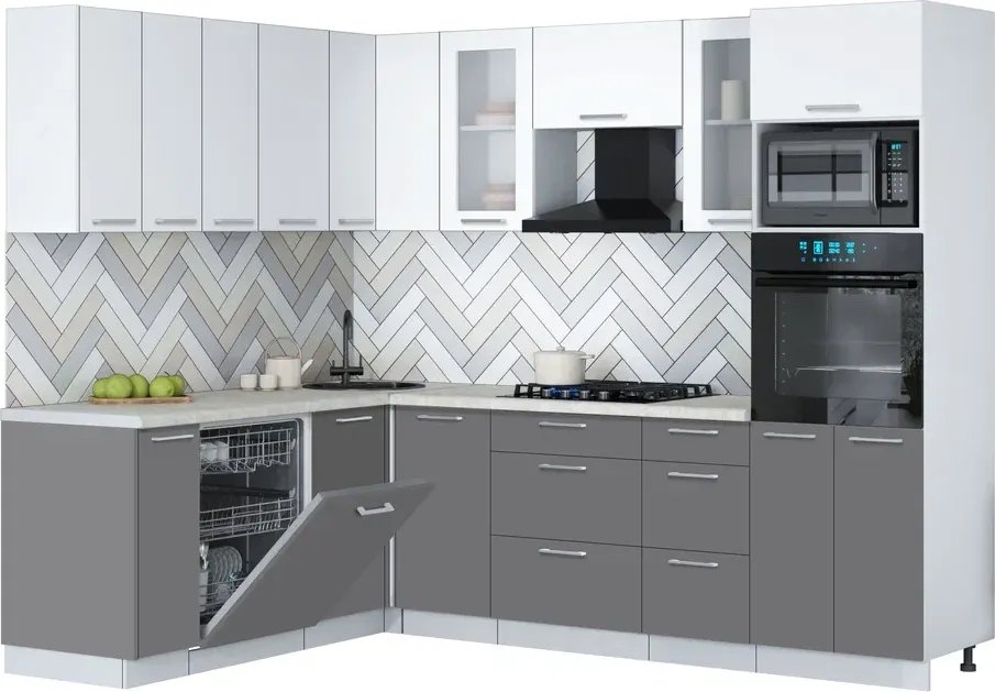 

Готовая кухня Интерлиния Мила Gloss 1.896х2.58 (серый/белый/опал светлый)