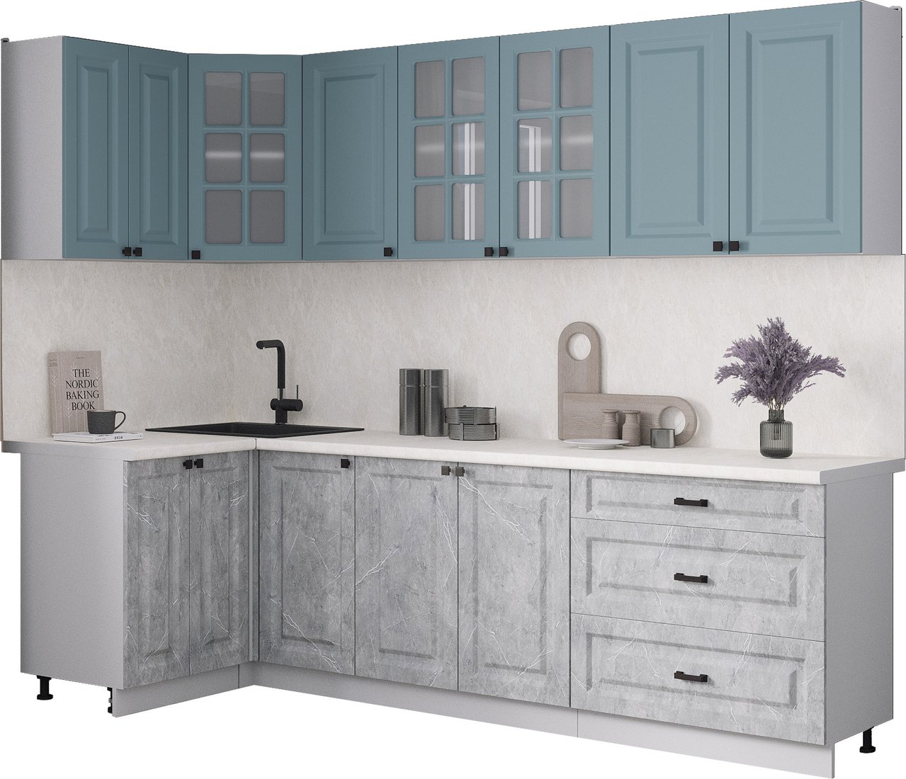 

Готовая кухня Интерлиния Мила Деко 1.2x2.6 (керамика/океан/опал светлый)