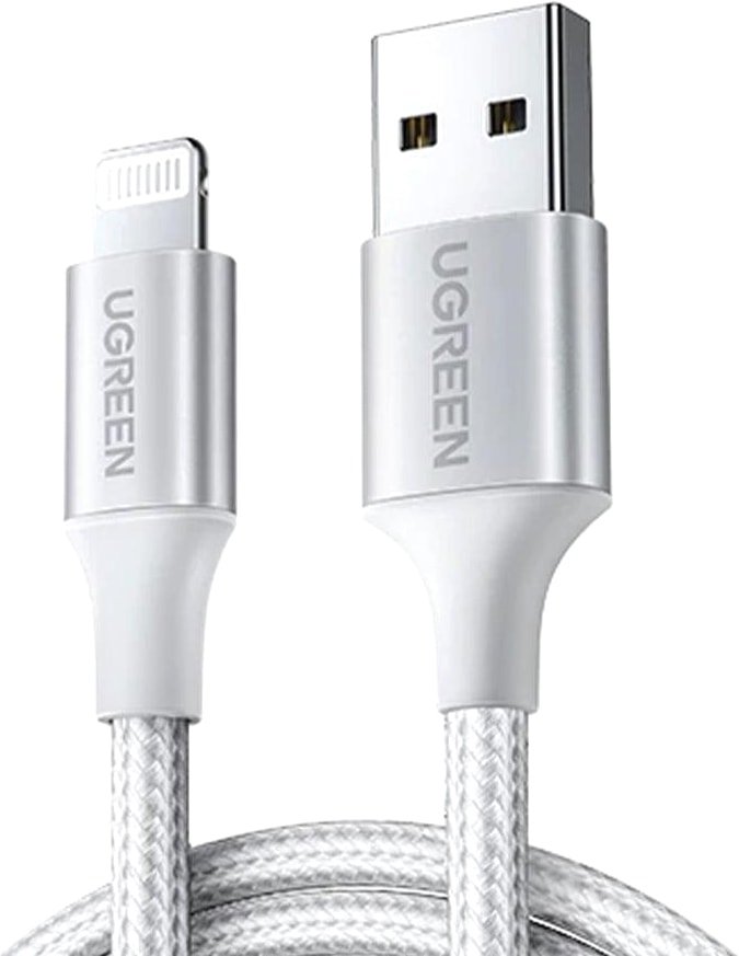 

Кабель Ugreen US199 60161 USB Type-A - Lightning (1 м, белый/серебристый)