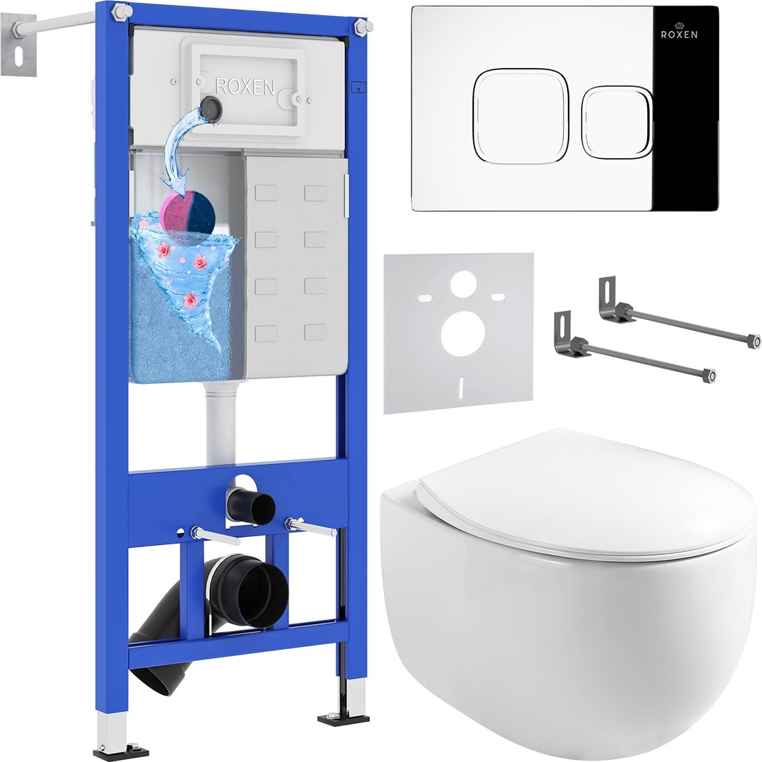 

Унитаз подвесной Roxen Egg в комплекте с инсталляцией StounFix Dual Fresh 6 в 1 964100 (кнопка: хром глянец)