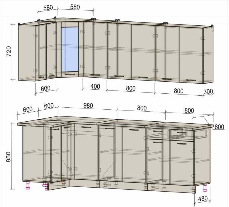 

Готовая кухня Интерлиния Мила 12x26 (ваниль-бетон-травертин)