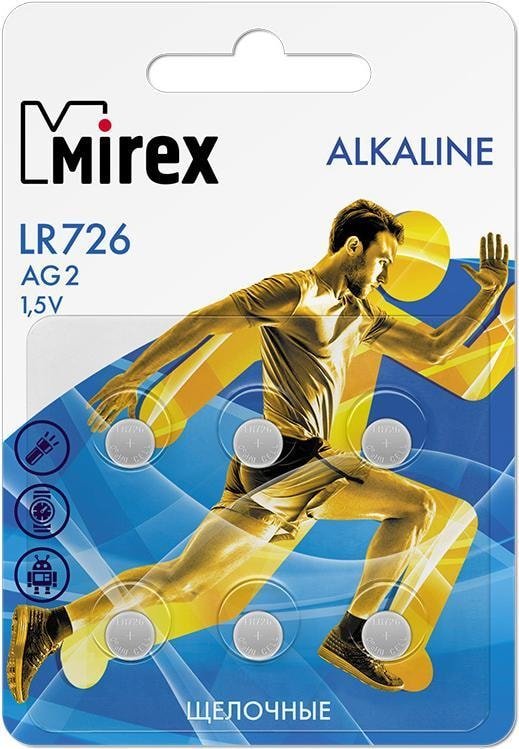 

Батарейка Mirex LR726 (AG2) блистер 6 шт. 23702-LR726-E6