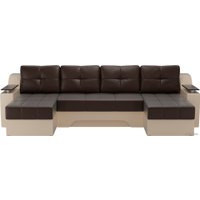 П-образный диван Лига диванов Сенатор 28920 (экокожа, коричневый/бежевый)