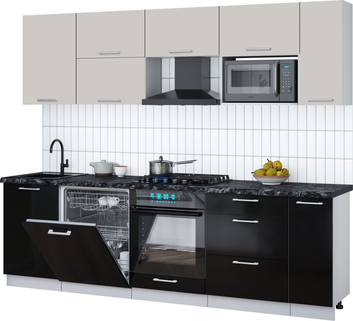 

Готовая кухня Интерлиния Мила Gloss 2.6-ПМ2 (черный глянец/кашемир/кастилло темный)