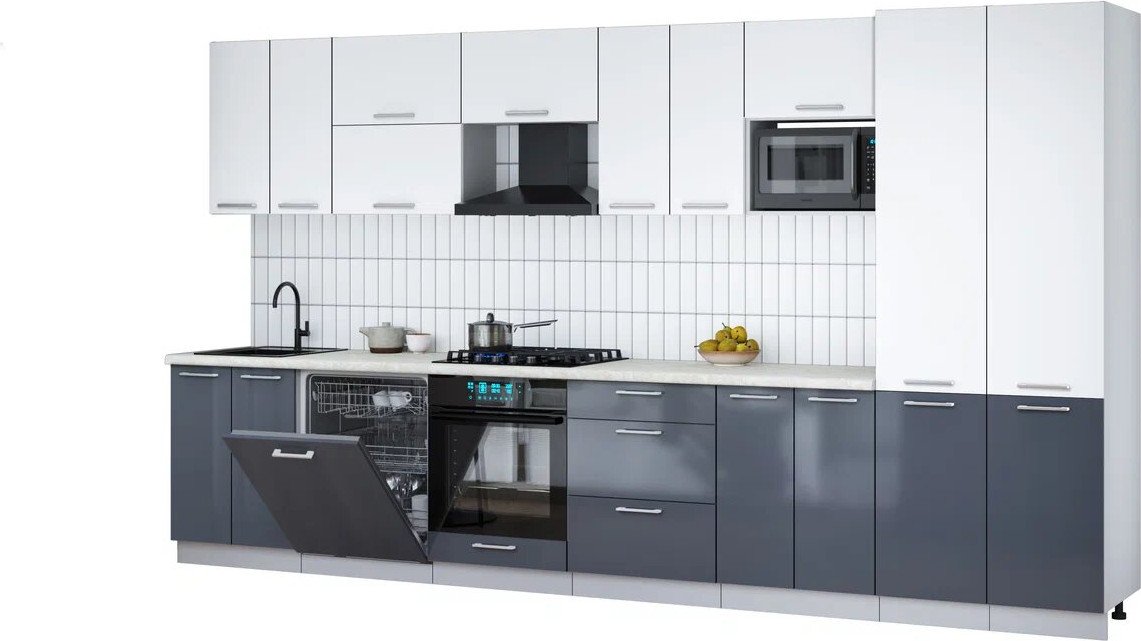 

Готовая кухня Интерлиния Мила Gloss 3.8-ПМ2 (асфальт глянец/белый/опал светлый)