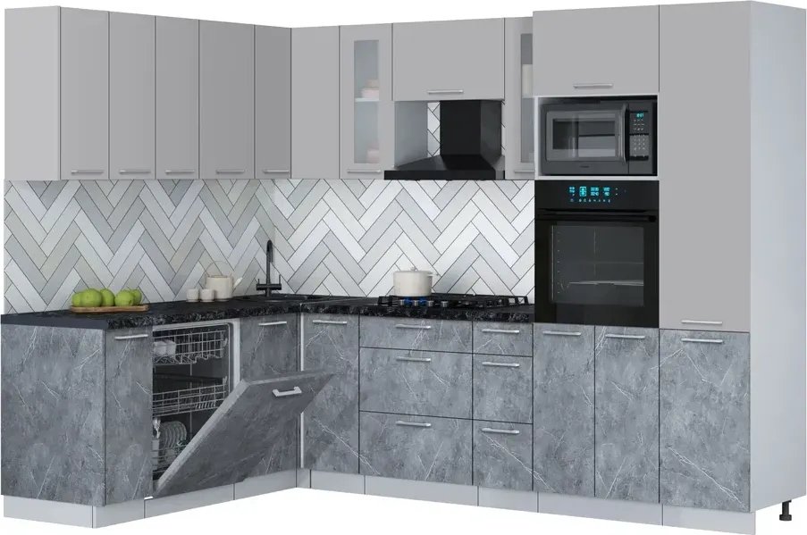 

Готовая кухня Интерлиния Мила Gloss 1.896х2.78 (керамика/грей/кастилло темный)