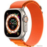 Умные часы Apple Watch Ultra LTE 49 мм (титановый корпус, титановый/оранжевый, текстильный ремешок размера M)