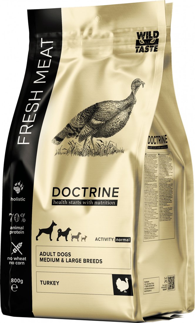 

Сухой корм для собак Doctrine Fresh Meat для взрослых средних и крупных пород с индейкой 10064 (12 кг)
