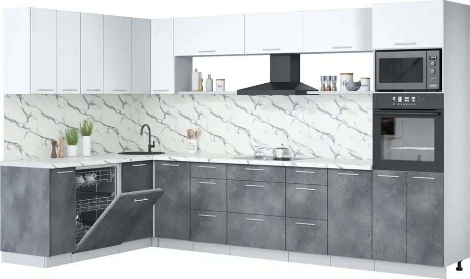 

Готовая кухня Интерлиния Мила Лайт 1.896х3.38-2 (белый платинум/бетон портленд/белый гранит)