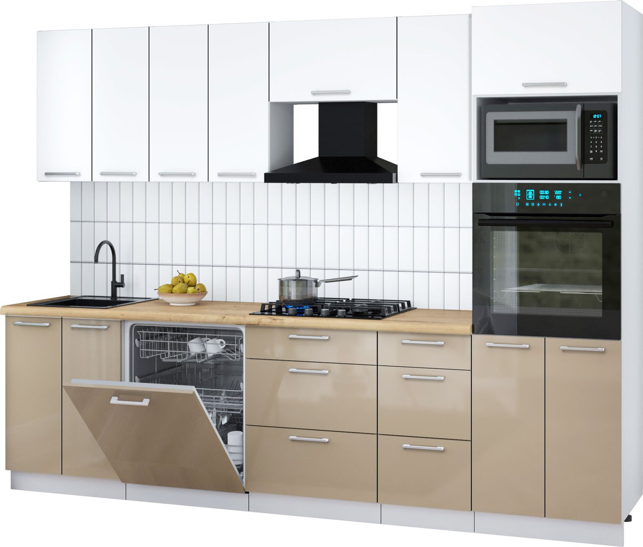 

Готовая кухня Интерлиния Мила Gloss 2.8-ПМ1 (капучино глянец/белый/дуб бунратти)