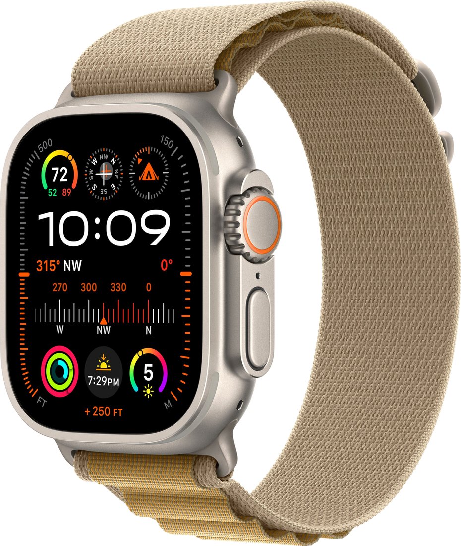 Умные часы Apple Watch Ultra 2 LTE 49 мм (титановый корпус, титановый/бежевый, ремешок из полиэстера S)