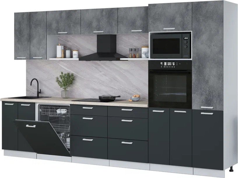 

Готовая кухня Интерлиния Мила Лайт 3.4-ПМ1 (бетон портленд/антрацит/травертин серый)