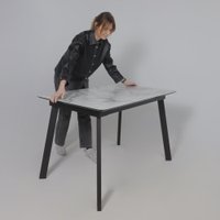 Кухонный стол Lepremo AV 1209 HPL+МДФ раздвижной 1200-1600x800 (виктори натуральный/черный)