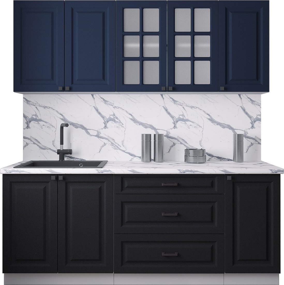 

Готовая кухня Интерлиния Мила Деко 2.0Б (черный/индиго/белый гранит)