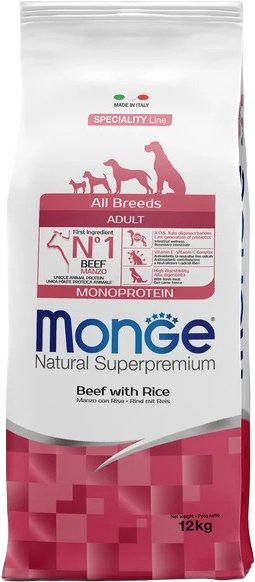 

Сухой корм для собак Monge All Breeds Adult Monoprotein говядина с рисом 12 кг