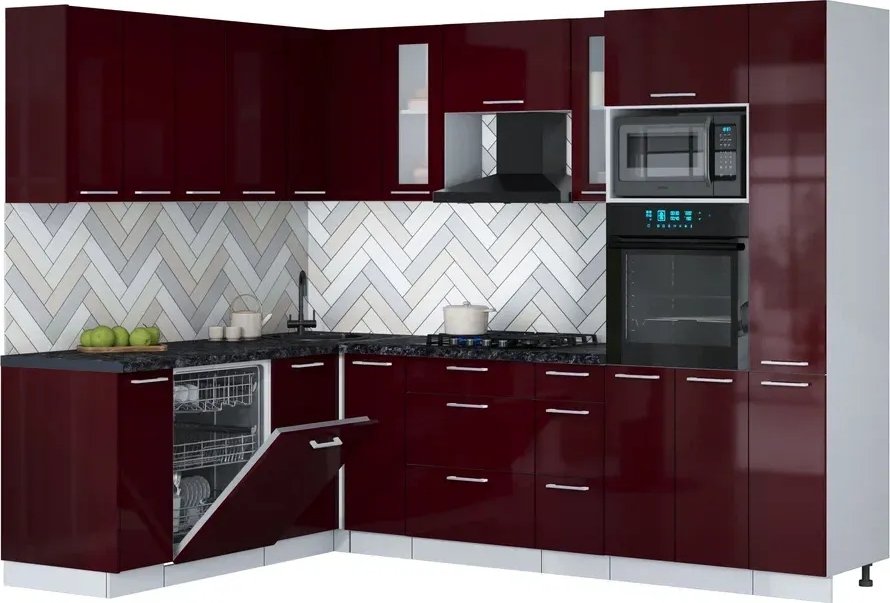 

Готовая кухня Интерлиния Мила Gloss 1.896х2.68 (бордовый глянец/бордовый глянец/кастилло темный)