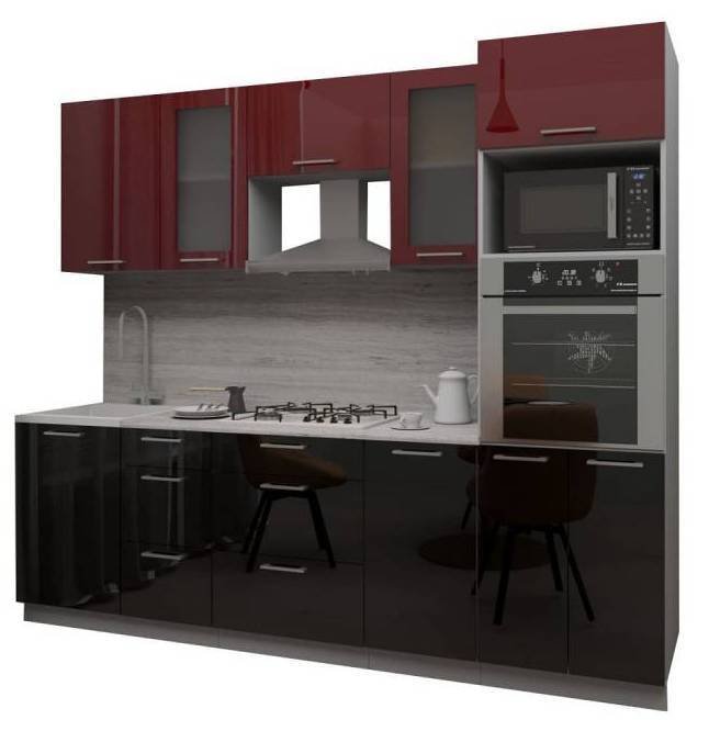 

Готовая кухня Интерлиния Мила Gloss 2.5 (бордовый-черный)