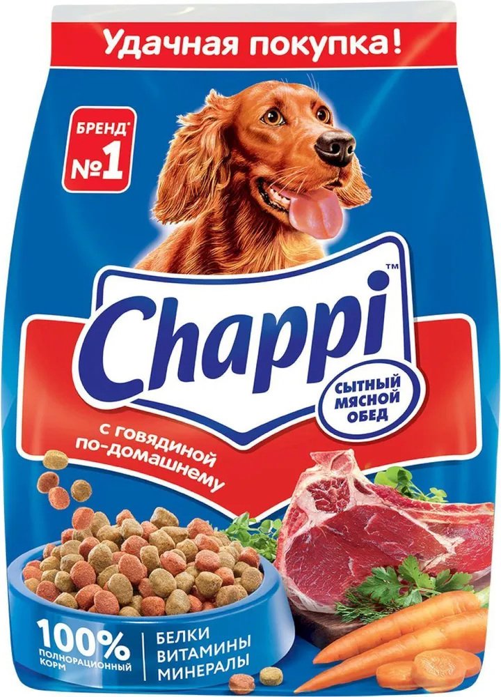 

Сухой корм для собак Chappi Сытный мясной обед с говядиной по-домашнему 600 г