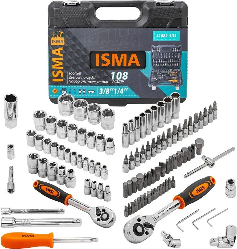 

Набор трещотка с головками и битами ISMA ISMA-41082-5DS (108 предметов)