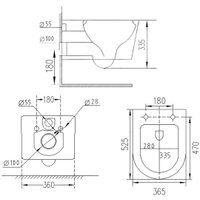 Унитаз подвесной Roxen Porto в комплекте с инсталляцией StounFix Dual Fresh 6 в 1 968445 (кнопка: сатин)