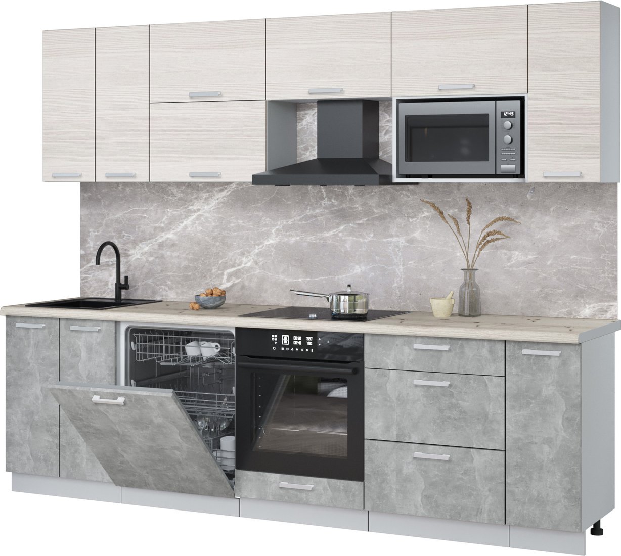 

Готовая кухня Интерлиния Мила Лайт 2.7-ПМ2 (вудлайн кремовый/бетон/бискайская сосна)