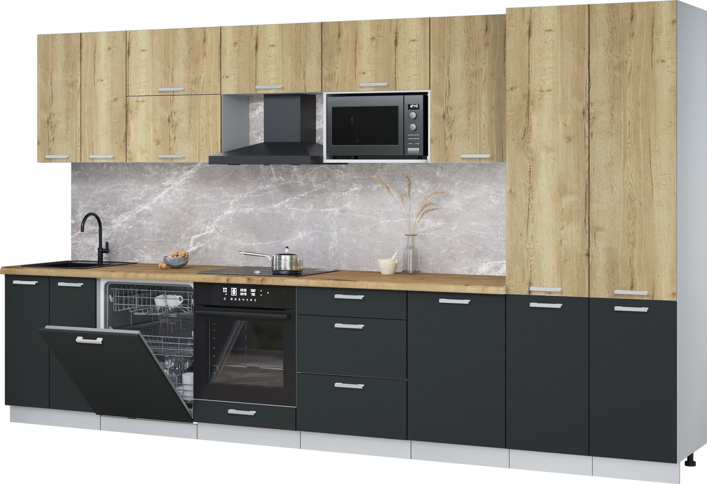 

Готовая кухня Интерлиния Мила Лайт 3.7-ПМ2 (дуб золотой/антрацит/дуб бунратти)