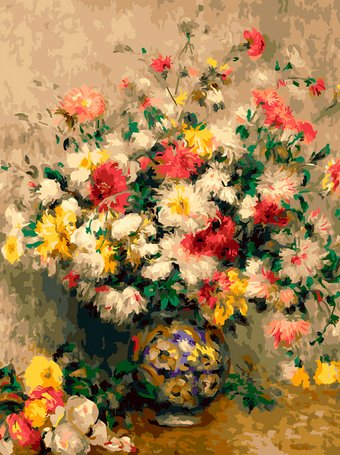 Белоснежка Ренуар. Ваза с хризантемами 465-AS