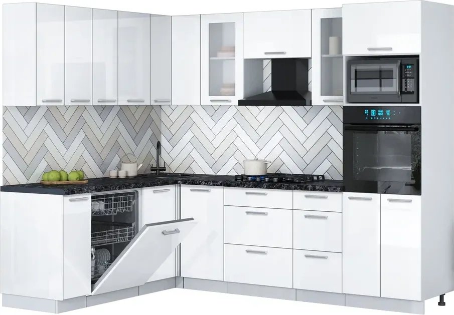 

Готовая кухня Интерлиния Мила Gloss 1.896х2.58 (белый глянец/белый глянец/кастилло темный)