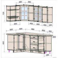 Готовая кухня Интерлиния Мила Деко 1.2x2.0 (индиго/индиго/опал светлый)