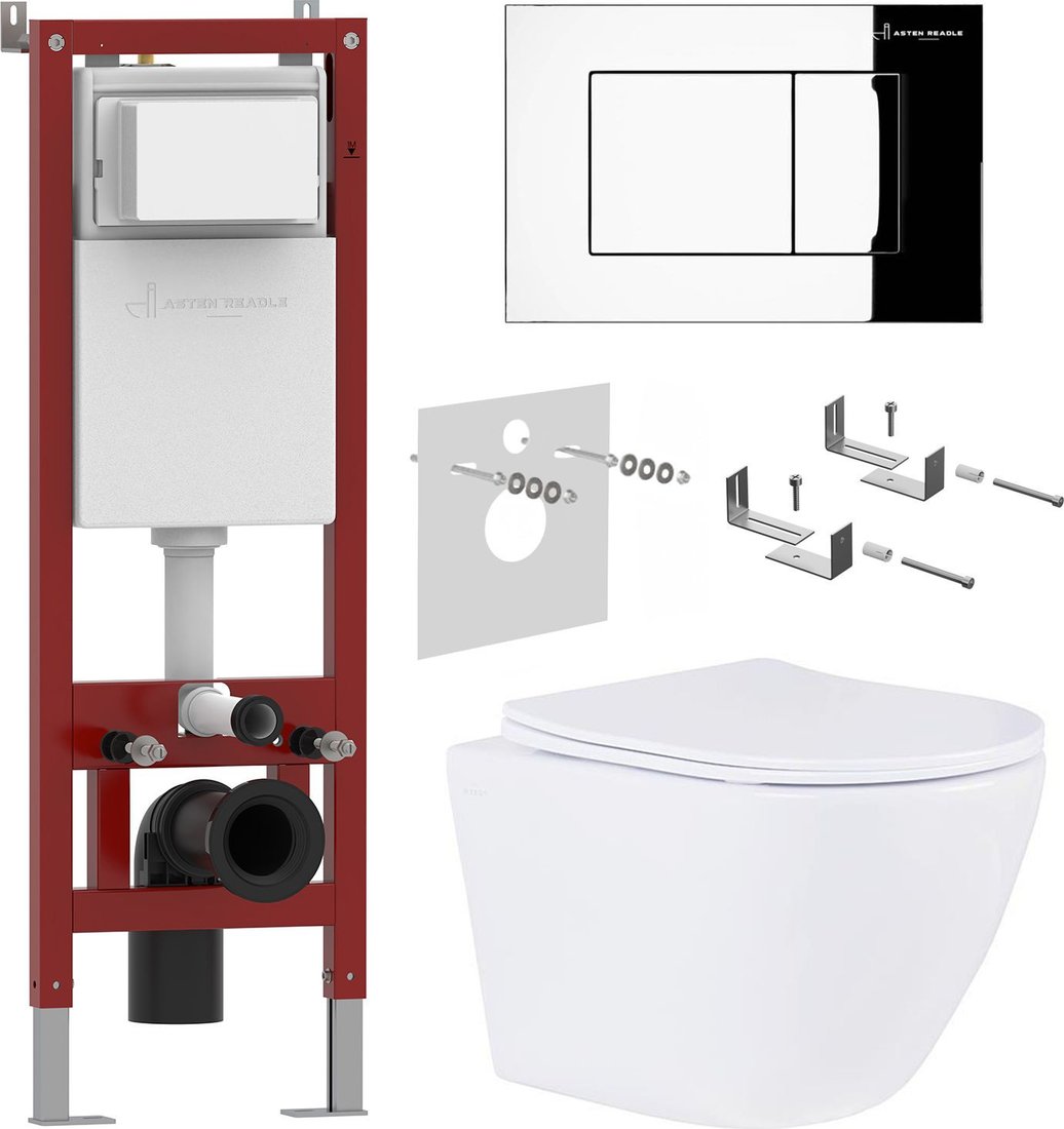 Унитаз подвесной Roxen Antares в комплекте с инсталляцией Asten Readle Zentralmodul AR0601-185CH с кнопкой (хром глянец)