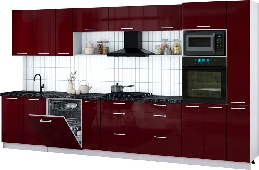 

Готовая кухня Интерлиния Мила Gloss 3.8-ПМ1 (бордовый глянец/бордовый глянец/кастилло темный)