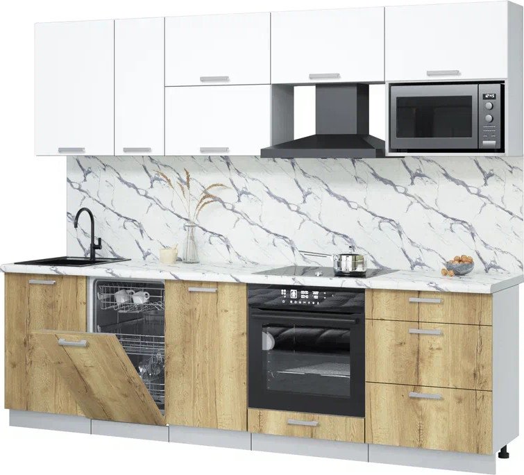 

Готовая кухня Интерлиния Мила Лайт 2.6-ПМ4 (белый платинум/дуб золотой/белый гранит)