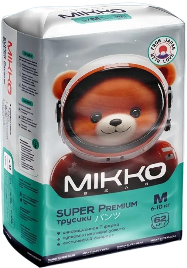 

Трусики-подгузники Mikko Bear Super Premium M 6-10 кг (62 шт)