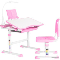 Парта Anatomica Avgusta + стул + выдвижной ящик + светильник + подставка (белый/розовый)